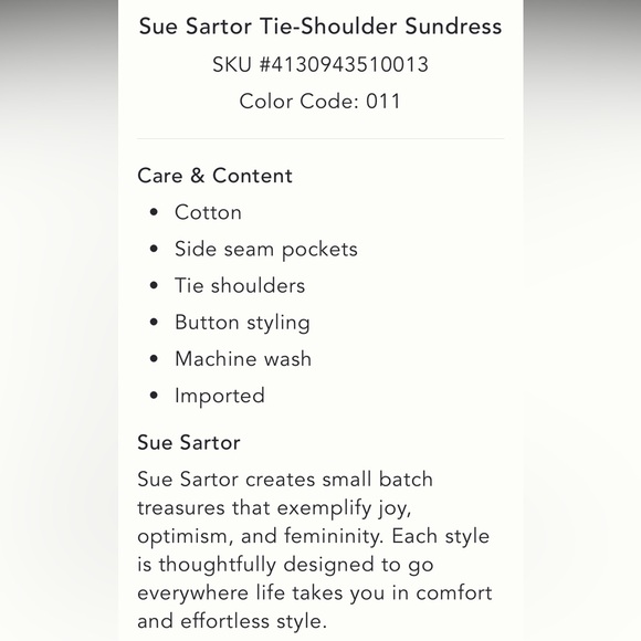 ***Anthropologie NWT Sue Sartor Tie-Shoulder Sundress size XSP. - Picture 6 of 11